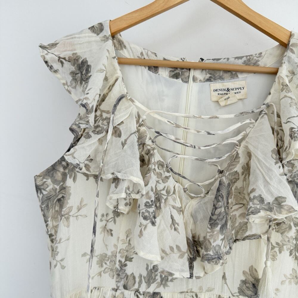 Denim & Supply Ralph Lauren Dress Large Floral Cotton Hi Low Ruffle Cottage Maxi - Picture 2 of 11